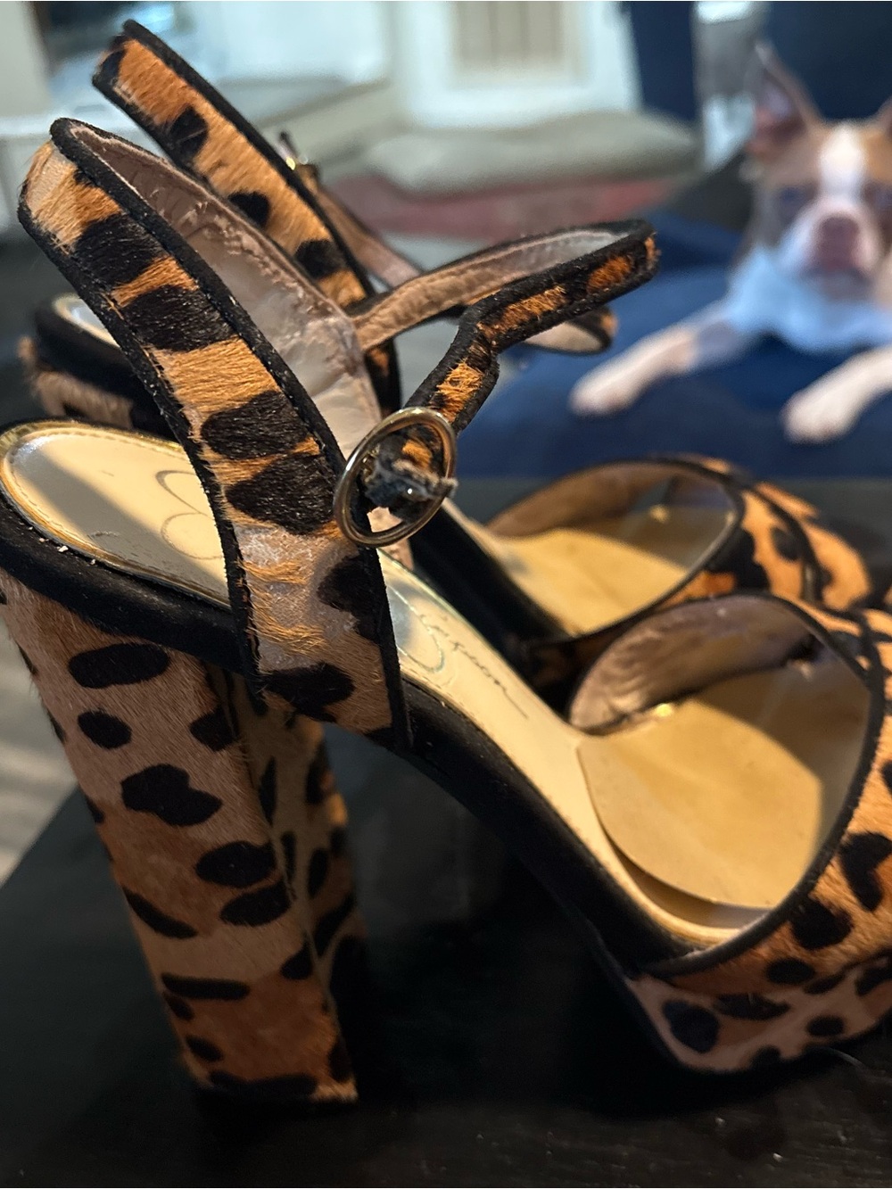 Jessica Simpson Leopard Print Platform Block Heels - Tan/Black